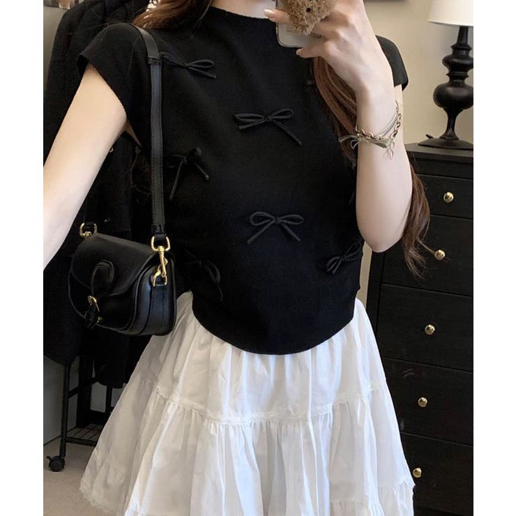 リボン付きリブニット プチハイネック夏服 | Miniministore | 詳細画像2 
