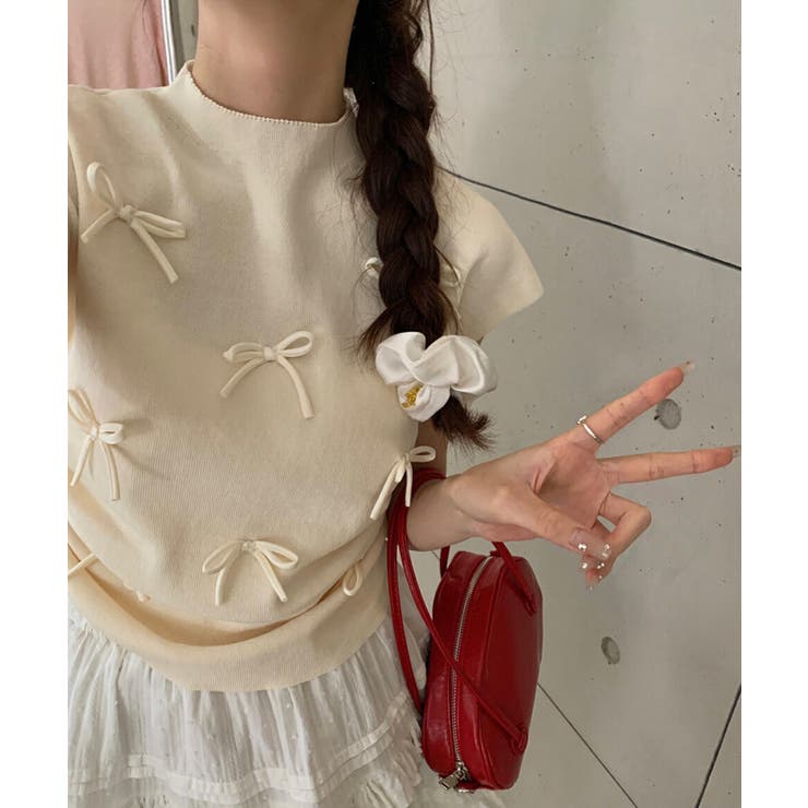 リボン付きリブニット プチハイネック夏服 | Miniministore | 詳細画像4 
