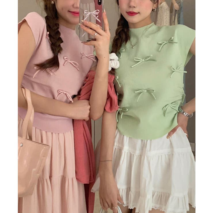 リボン付きリブニット プチハイネック夏服 | Miniministore | 詳細画像6 