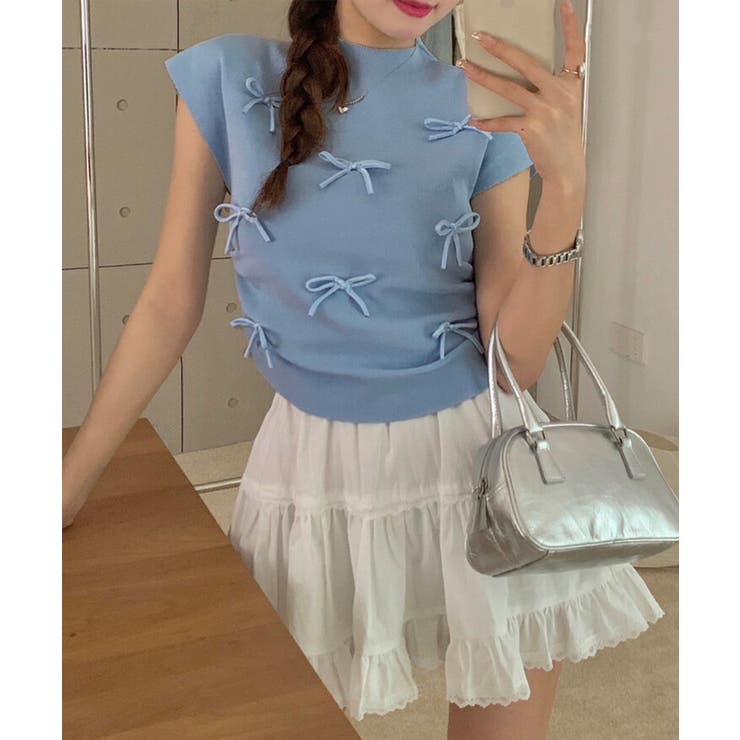 リボン付きリブニット プチハイネック夏服 | Miniministore | 詳細画像7 