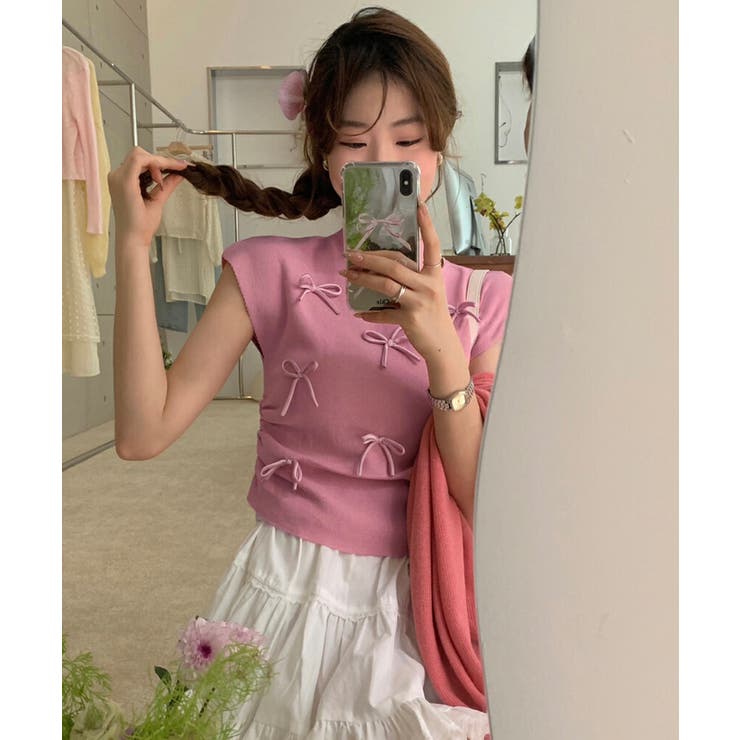 リボン付きリブニット プチハイネック夏服 | Miniministore | 詳細画像8 