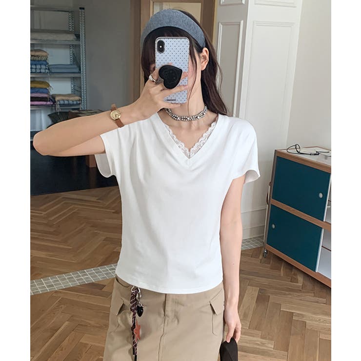 VネックTシャツ春夏 半袖トップス韓国風 | Miniministore | 詳細画像3 