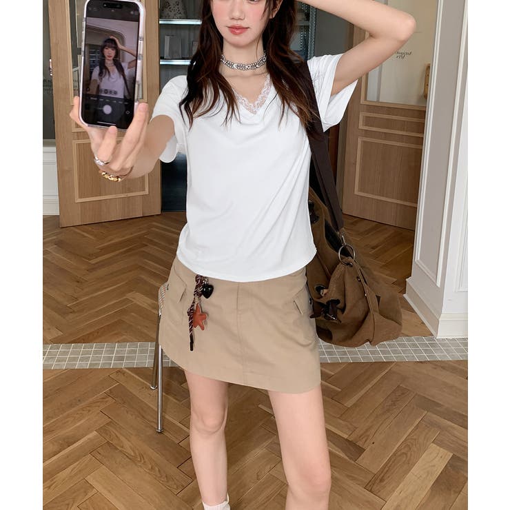 VネックTシャツ春夏 半袖トップス韓国風 | Miniministore | 詳細画像4 