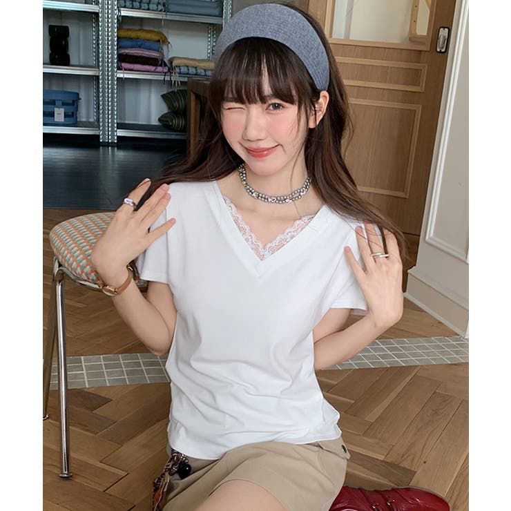 VネックTシャツ春夏 半袖トップス韓国風 | Miniministore | 詳細画像6 
