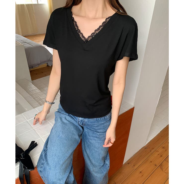 VネックTシャツ春夏 半袖トップス韓国風 | Miniministore | 詳細画像8 
