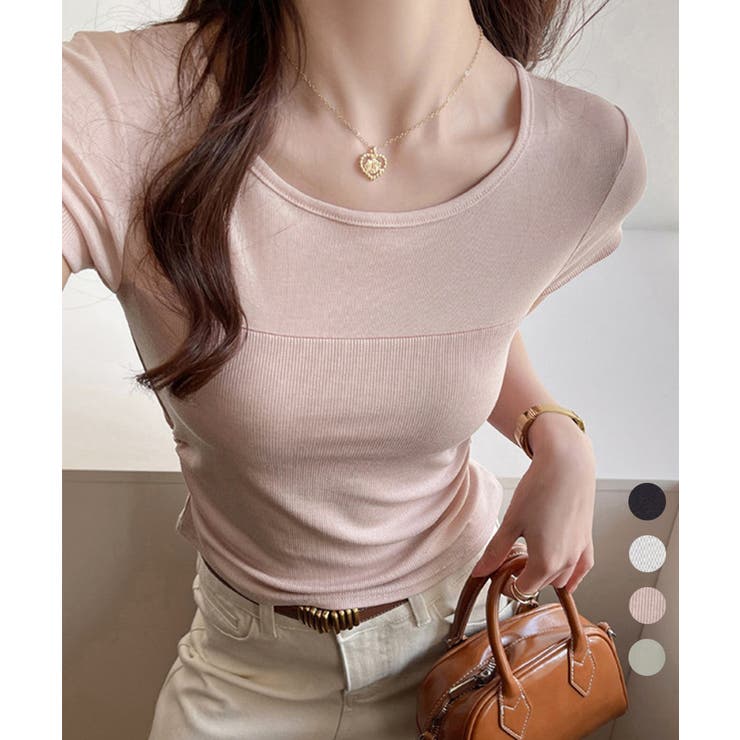 リブTシャツ 異素材切り替えカットソー | Miniministore | 詳細画像1 