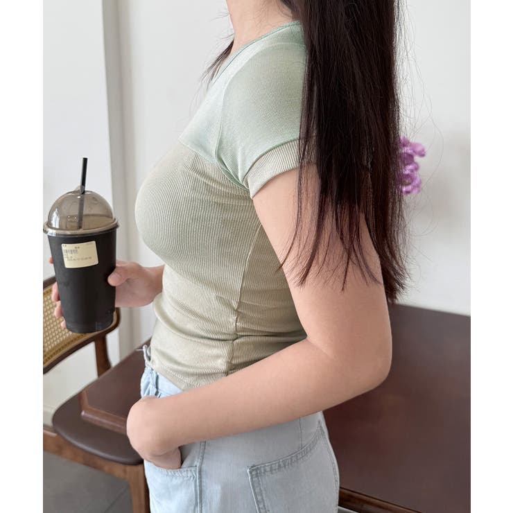 リブTシャツ 異素材切り替えカットソー | Miniministore | 詳細画像10 