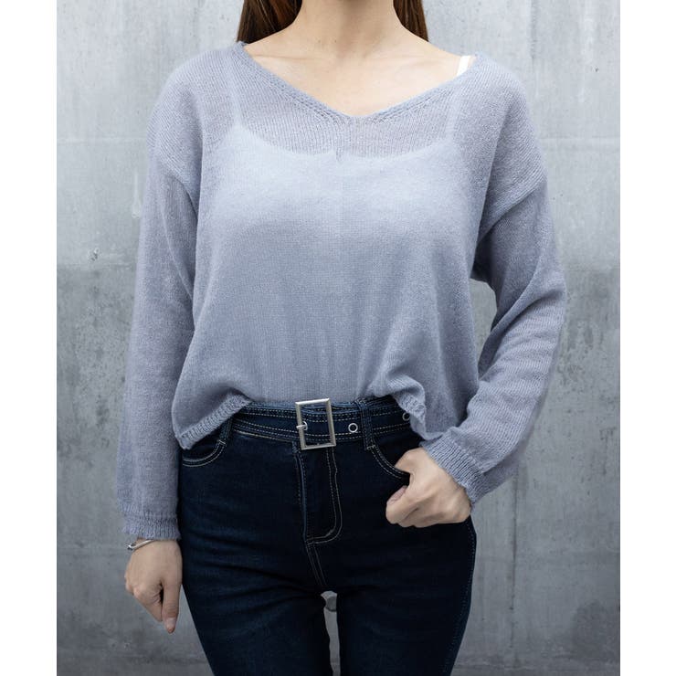 透け感ニットトップス Vネック 長袖春服 | Miniministore | 詳細画像14 