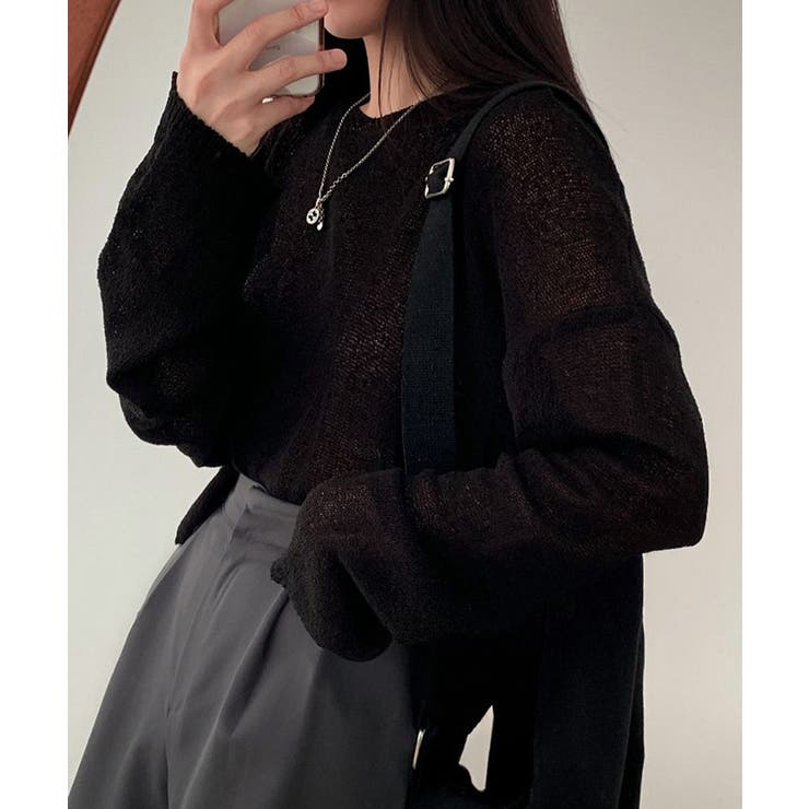 透け感ニットトップス Vネック 長袖春服 | Miniministore | 詳細画像5 