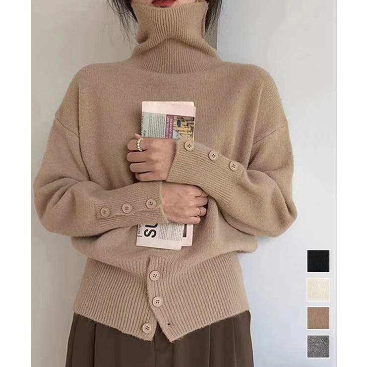 タートルネックリブニット トップス秋冬服 | Miniministore | 詳細画像1 