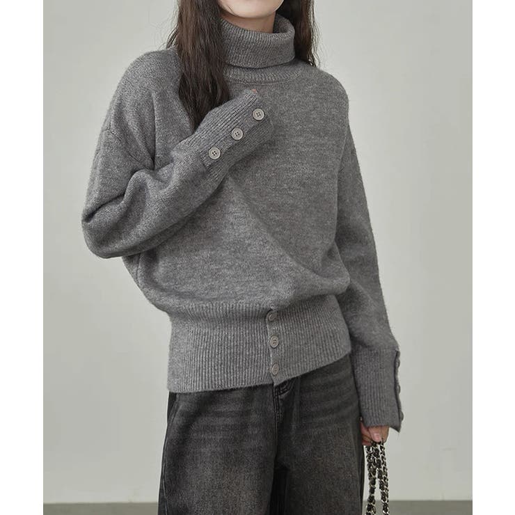 タートルネックリブニット トップス秋冬服 | Miniministore | 詳細画像13 
