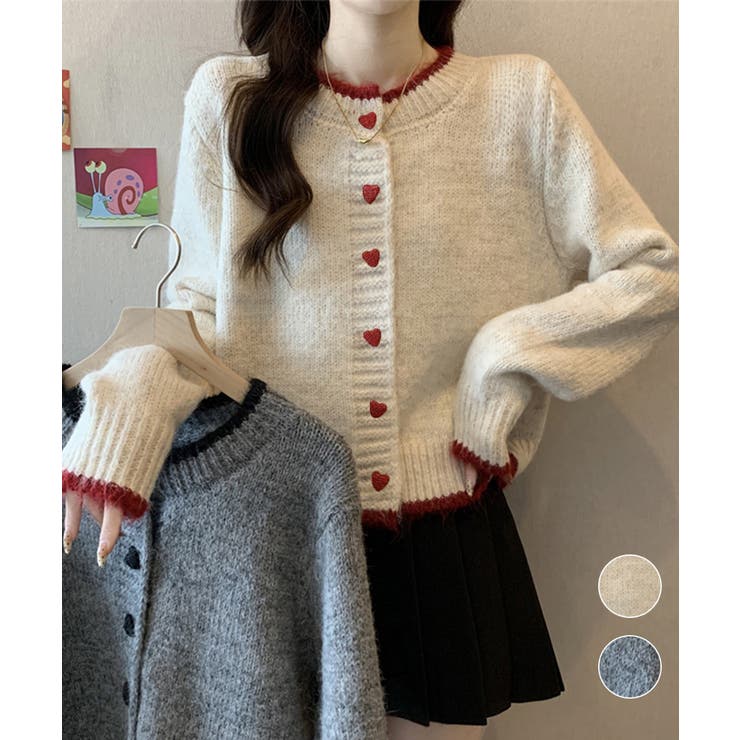 ハートボタンニットカーディガン長袖韓国風 | Miniministore | 詳細画像1 