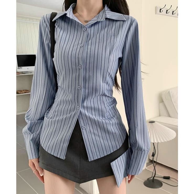 きれいめ襟付き ストライプ柄 長袖シャツ | Miniministore | 詳細画像1 