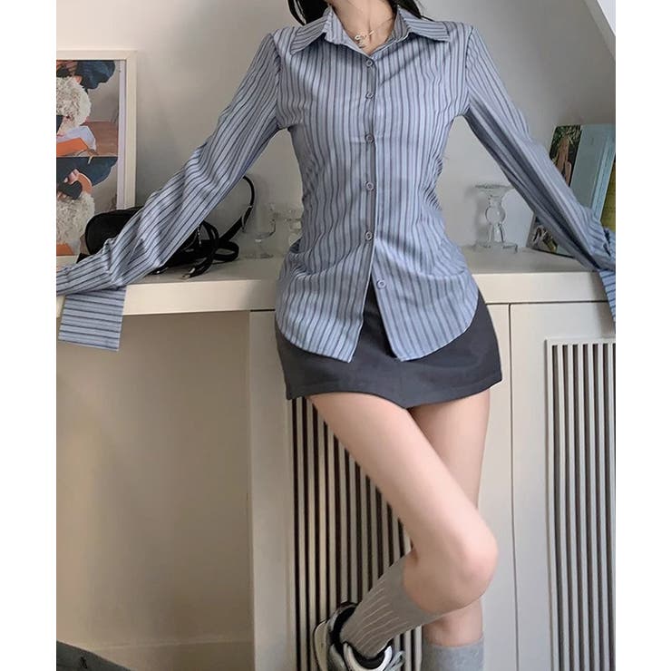 きれいめ襟付き ストライプ柄 長袖シャツ | Miniministore | 詳細画像3 