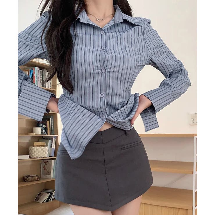 きれいめ襟付き ストライプ柄 長袖シャツ | Miniministore | 詳細画像7 
