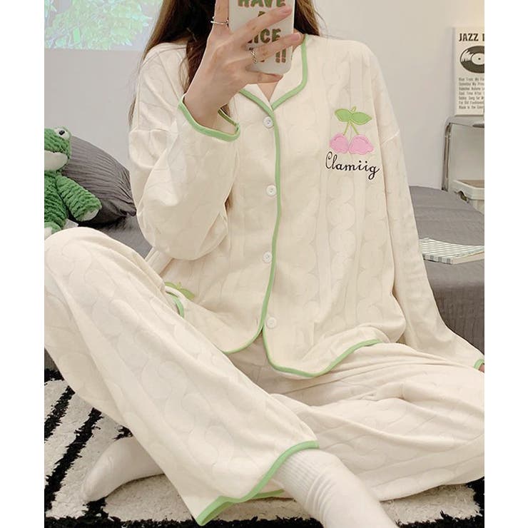 グリーン | 韓国パジャマ レディース 部屋着薄手長袖 | Miniministore