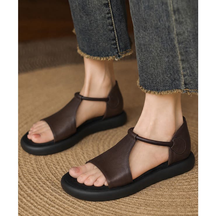 ブラウン | ヴィンテージ風 柔らかフラットグルカミュール軽量 オープントゥコンフォートシュー… | SUNSHINE CLOSET