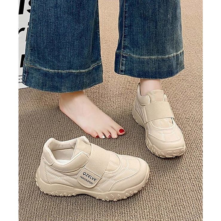 ベージュ | ベルクロ厚底スニーカーレディース美脚脚長 | Miniministore