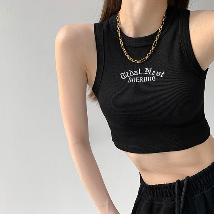 ブラック | ショート丈 リブタンクトップ レディース | Miniministore