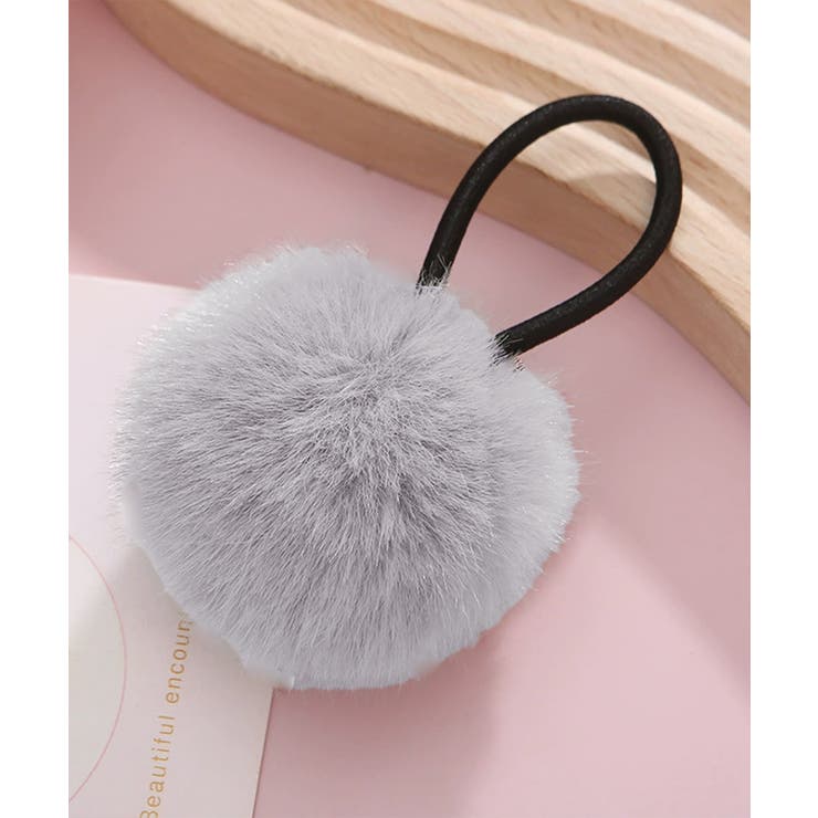 グレー | ファーヘアゴム ポンポンヘアアクセ韓国風 | Miniministore