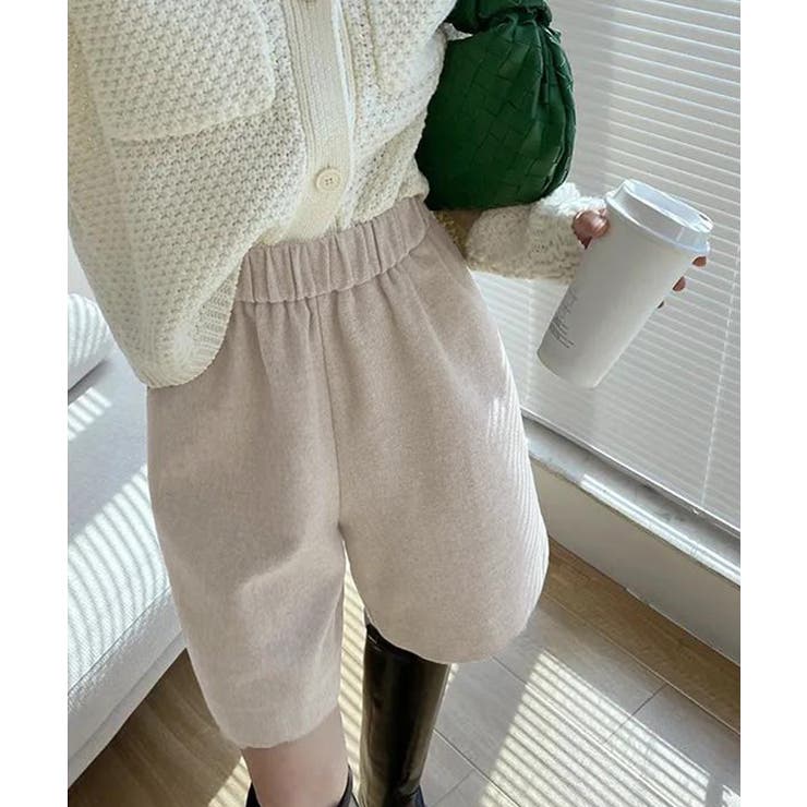 ベージュ | ウール風ハーフパンツ５分丈ワイドパンツ | Miniministore