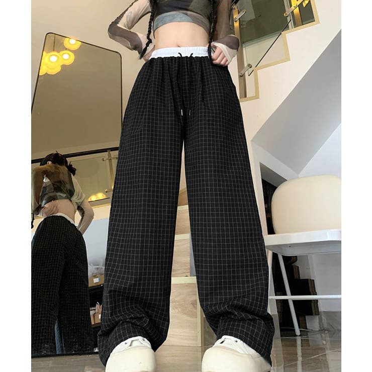 ブラック | カジュアルイージーパンツ レディース レトロ風ストレートパンツ | SUNSHINE CLOSET