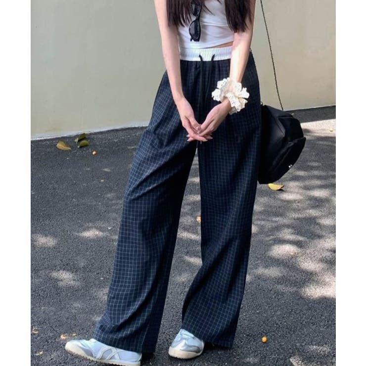 ネイビー | カジュアルイージーパンツ レディース レトロ風ストレートパンツ | SUNSHINE CLOSET