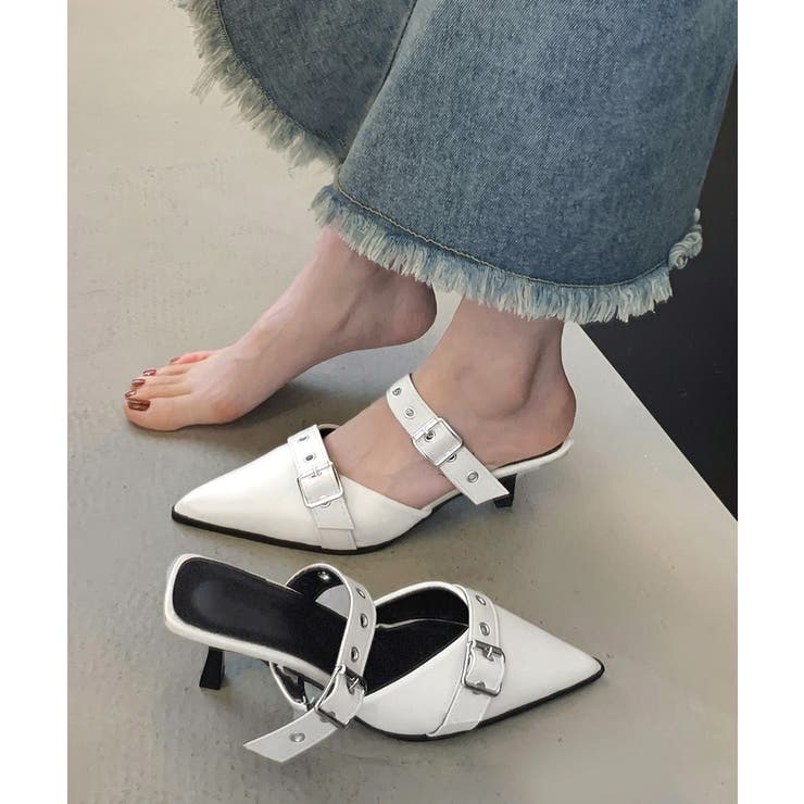 ホワイト | ポインテッドトゥミュールパンプスきれいめ | Miniministore