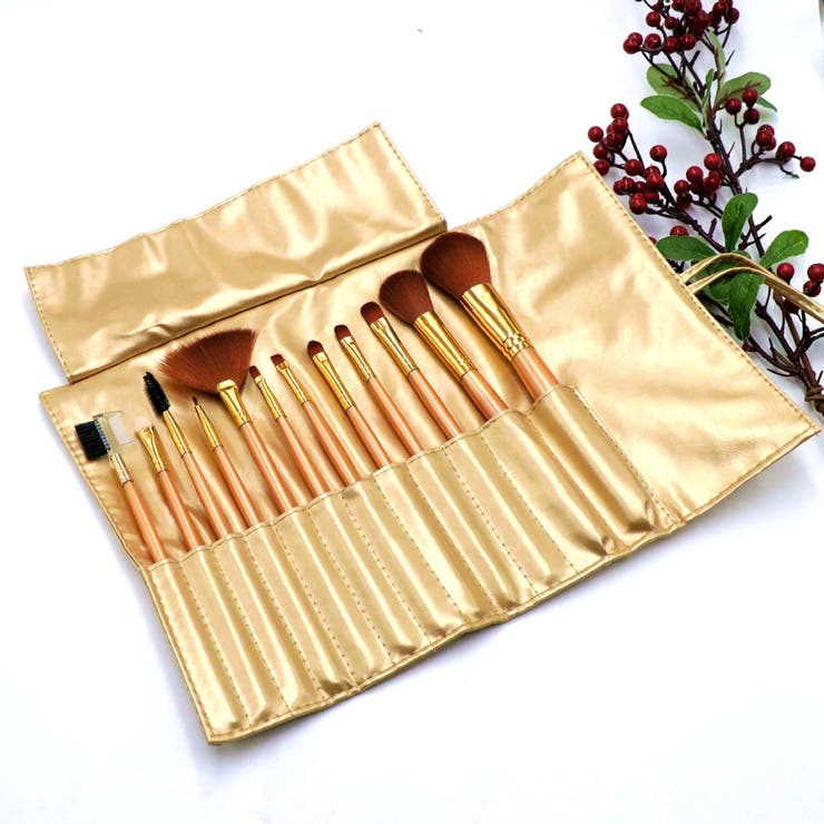 ゴールド | メイクブラシ 12本セット 収納ポーチ付き | Miniministore