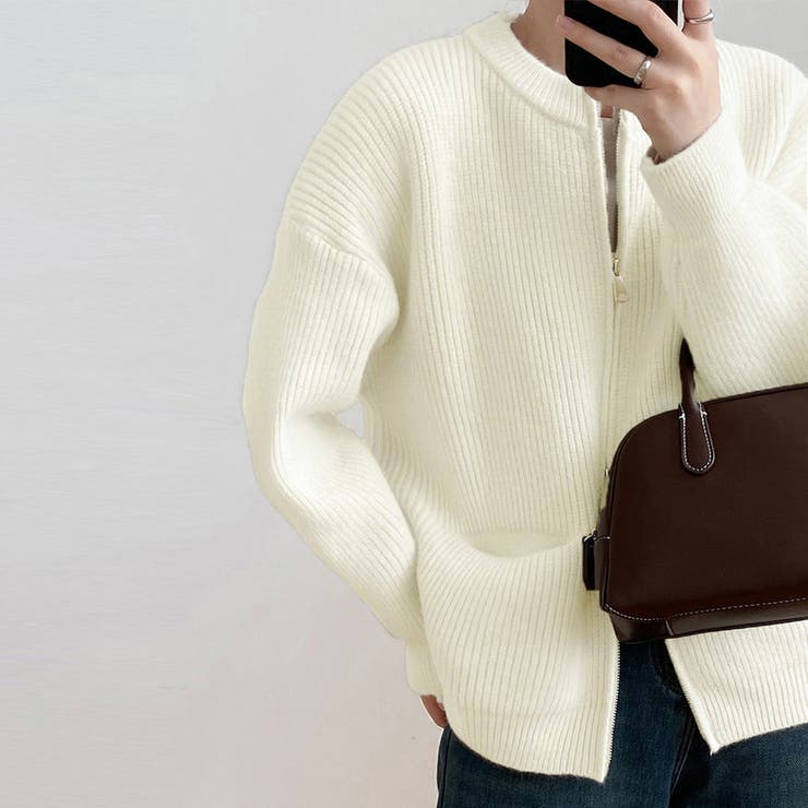 アイボリー | ニットカーディガン ジップアップアウター | Miniministore