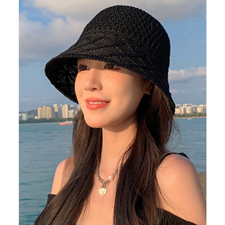 ブラック | 麦わら帽子 レディース バケットハット夏 | Miniministore