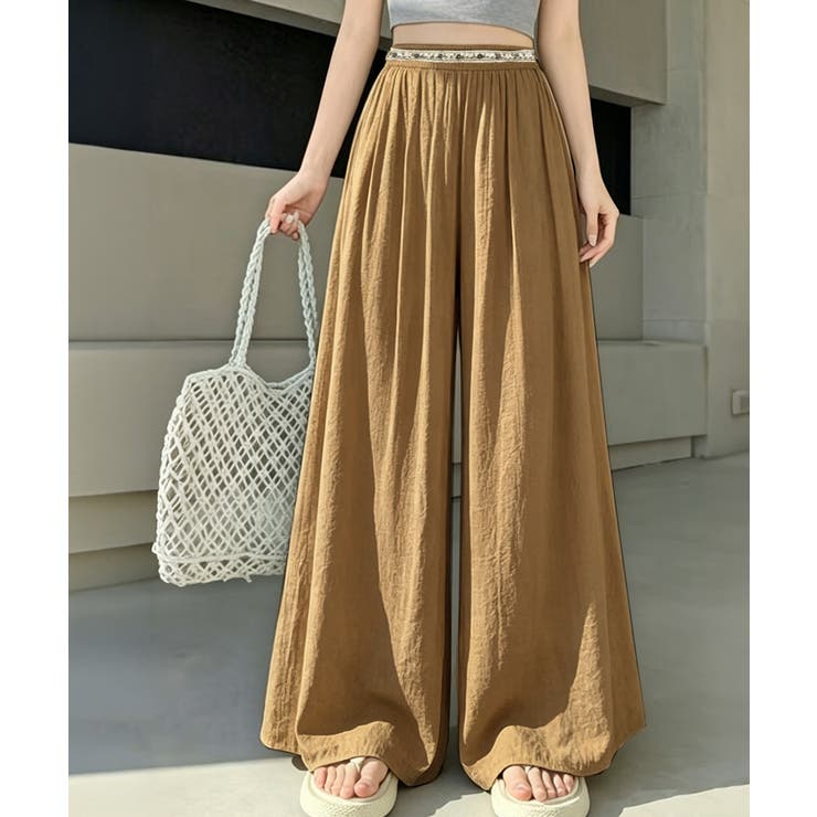 キャメル | ロングパンツレディース リラックスイージーパンツ 脚長落ち感パンツゆったり | SUNSHINE CLOSET