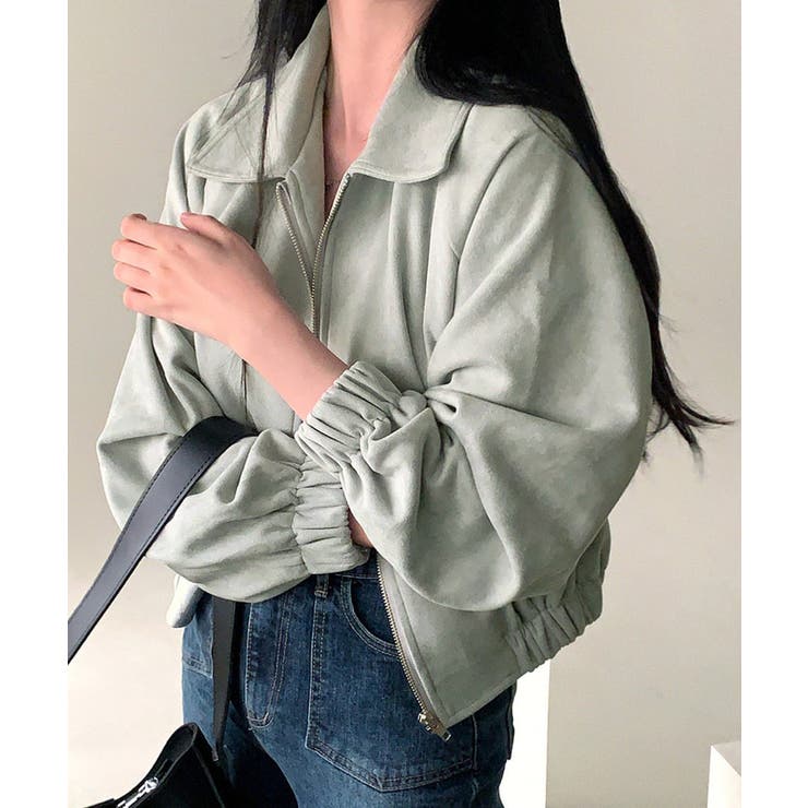 グレー（ミント寄り） | スエード調ジャケット韓国風ライトアウター | SUNSHINE CLOSET