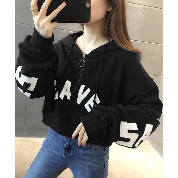 ブラック | フード付きパーカーハーフジップフーディー | SUNSHINE CLOSET