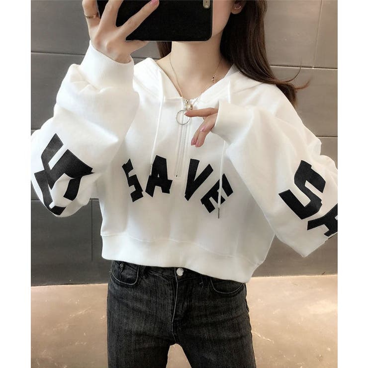 ホワイト | フード付きパーカーハーフジップフーディー | SUNSHINE CLOSET