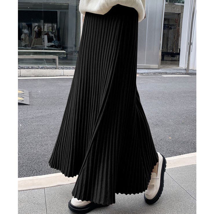 ブラック | プリーツスカートフレアニットスカート秋冬 | SUNSHINE CLOSET
