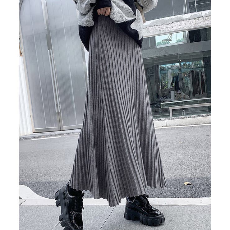 グレー | プリーツスカートフレアニットスカート秋冬 | SUNSHINE CLOSET
