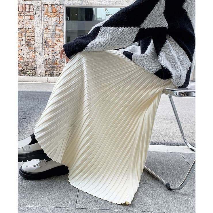 アイボリー | プリーツスカートフレアニットスカート秋冬 | SUNSHINE CLOSET