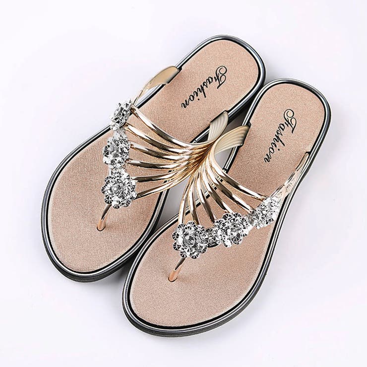 シャンパンゴールド | フラワートングサンダル レディース 夏靴 | Miniministore