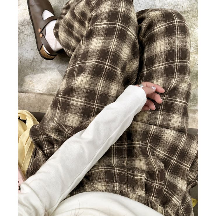 ダークブラウン | 裏起毛チェック柄パンツ 裏ボアパンツ防寒 | Miniministore