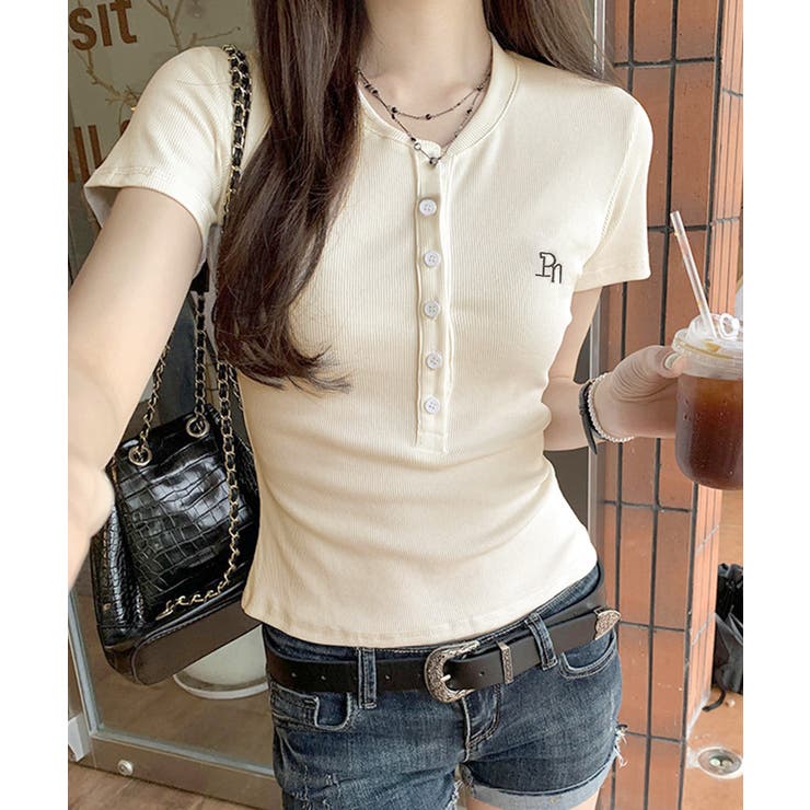 アイボリー | ヘンリーネックTシャツワンポイントロゴt | Miniministore