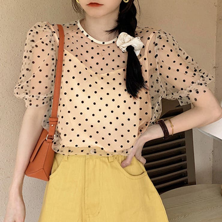 ベージュ | ドット柄 シアーブラウス レディース | Miniministore