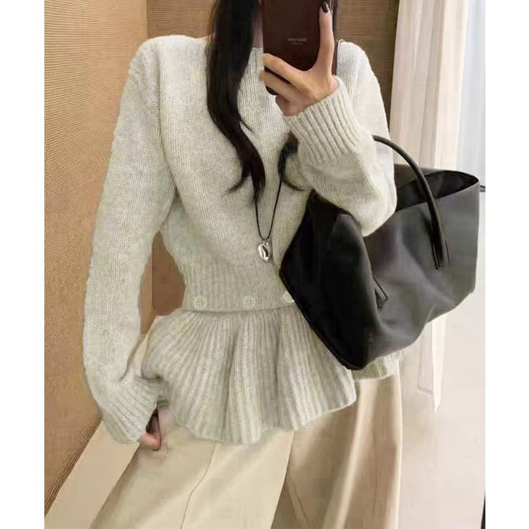 ライトグレー | ニットトップス韓国風ペプラムニット春秋冬 | Miniministore