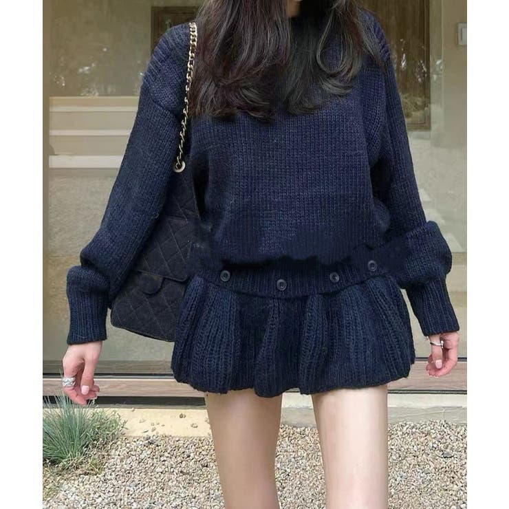 ネイビー | ニットトップス韓国風ペプラムニット春秋冬 | Miniministore