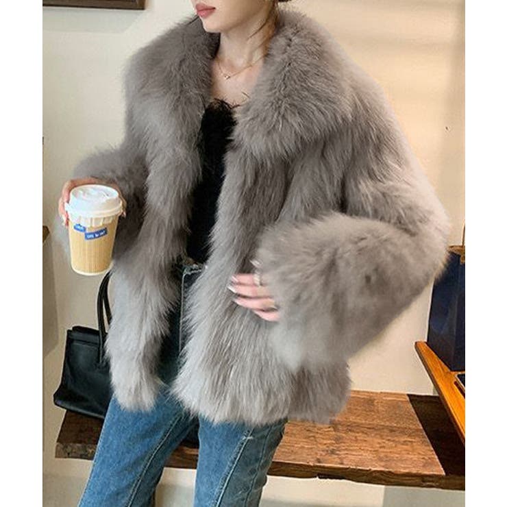 ふわふわフェイクファージャケットビッグ襟[品番：AGCW0007329