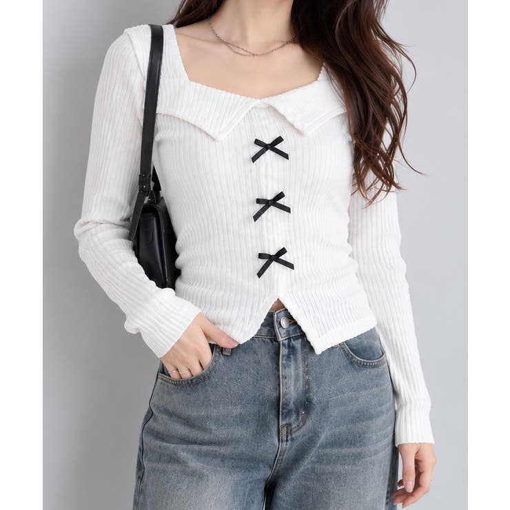 ホワイト | リブニットプルオーバーレディース セクシーニットカットソー フロントスリットニッ… | SUNSHINE CLOSET