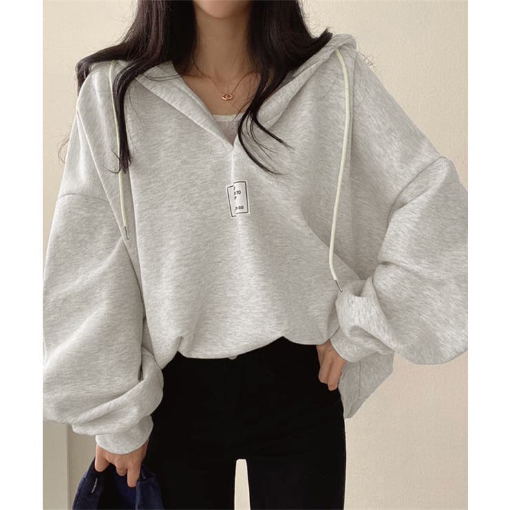 ライトグレー | パーカー フード付きVネックプルオーバー | Miniministore