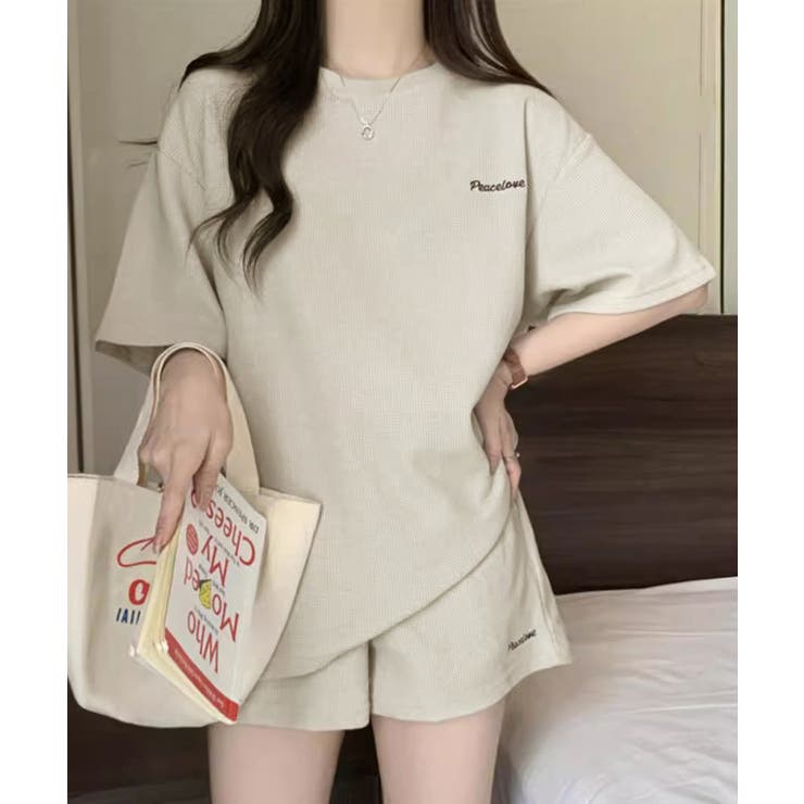 グレイッシュベージュ | レディース ワッフル部屋着2点セット 体型カバー夏服着やせ | SUNSHINE CLOSET