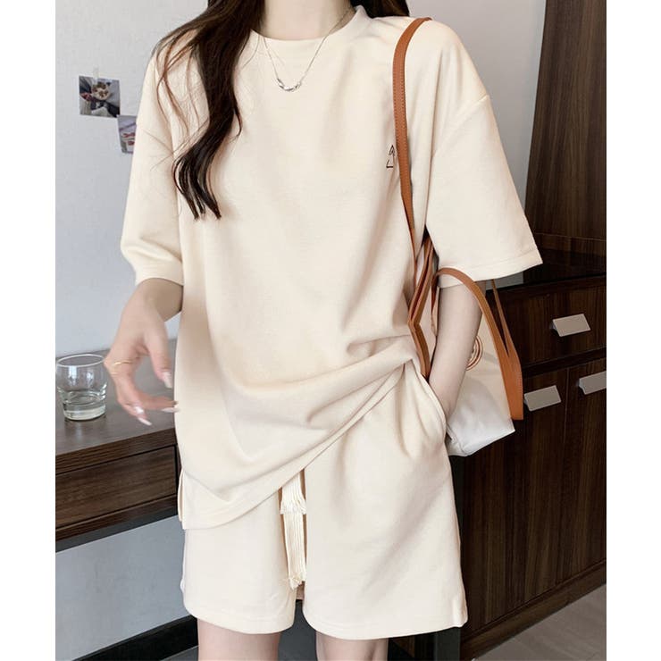 アイボリー | ワンポイントロゴTシャツセットアップ夏服 | Miniministore