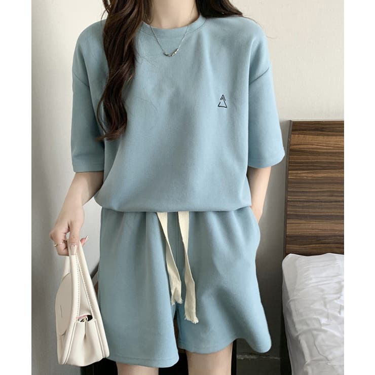 ライトブルー | ワンポイントロゴTシャツセットアップ夏服 | Miniministore